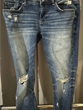 BKE Women's Skinny Jeans - Distressed Dark Blue Wash